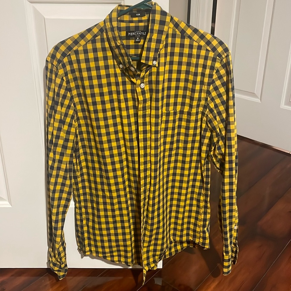 J crew yellow and navy checker button down.